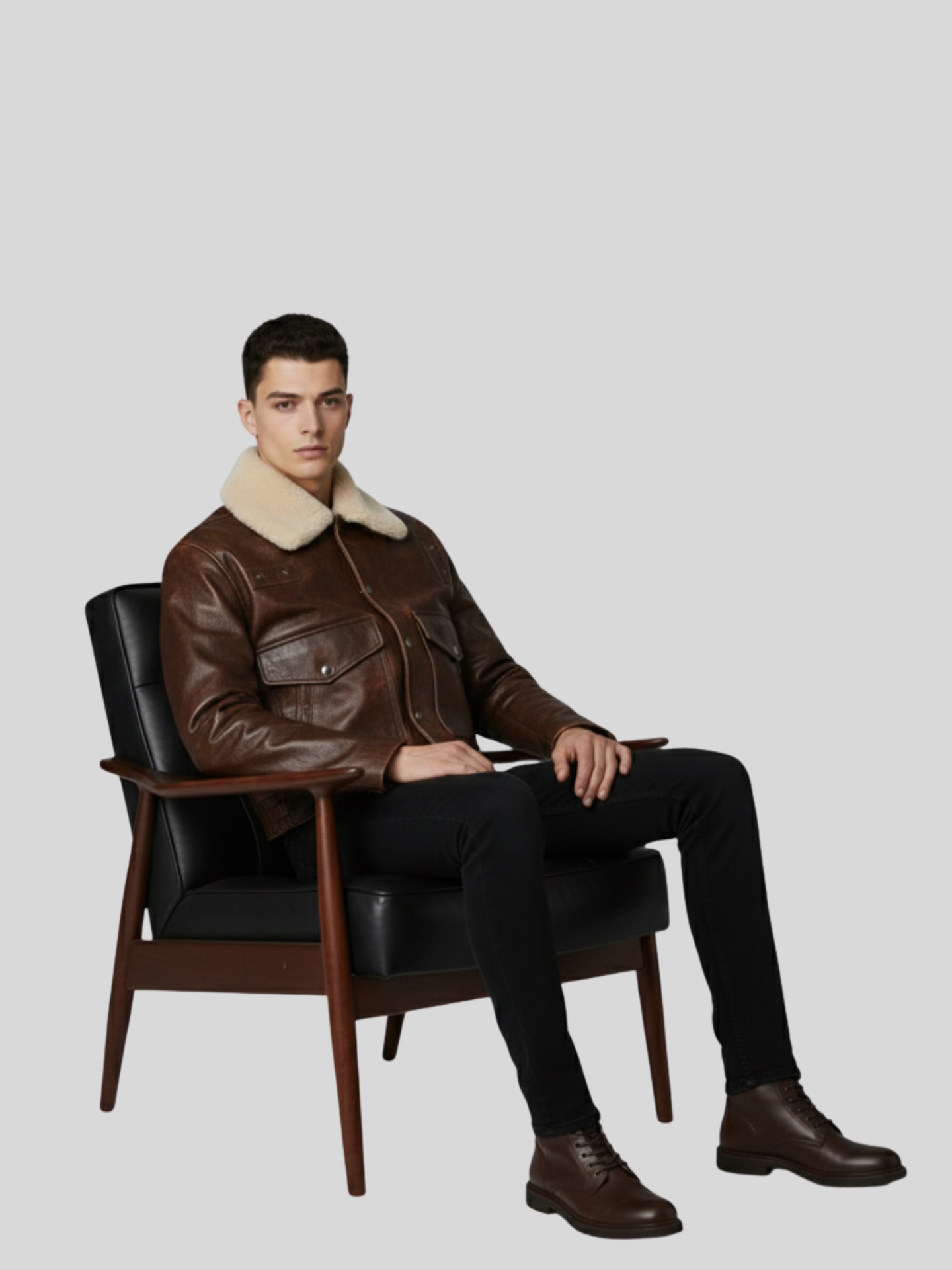 Shearling-Trimmed Leather Flight Jacket