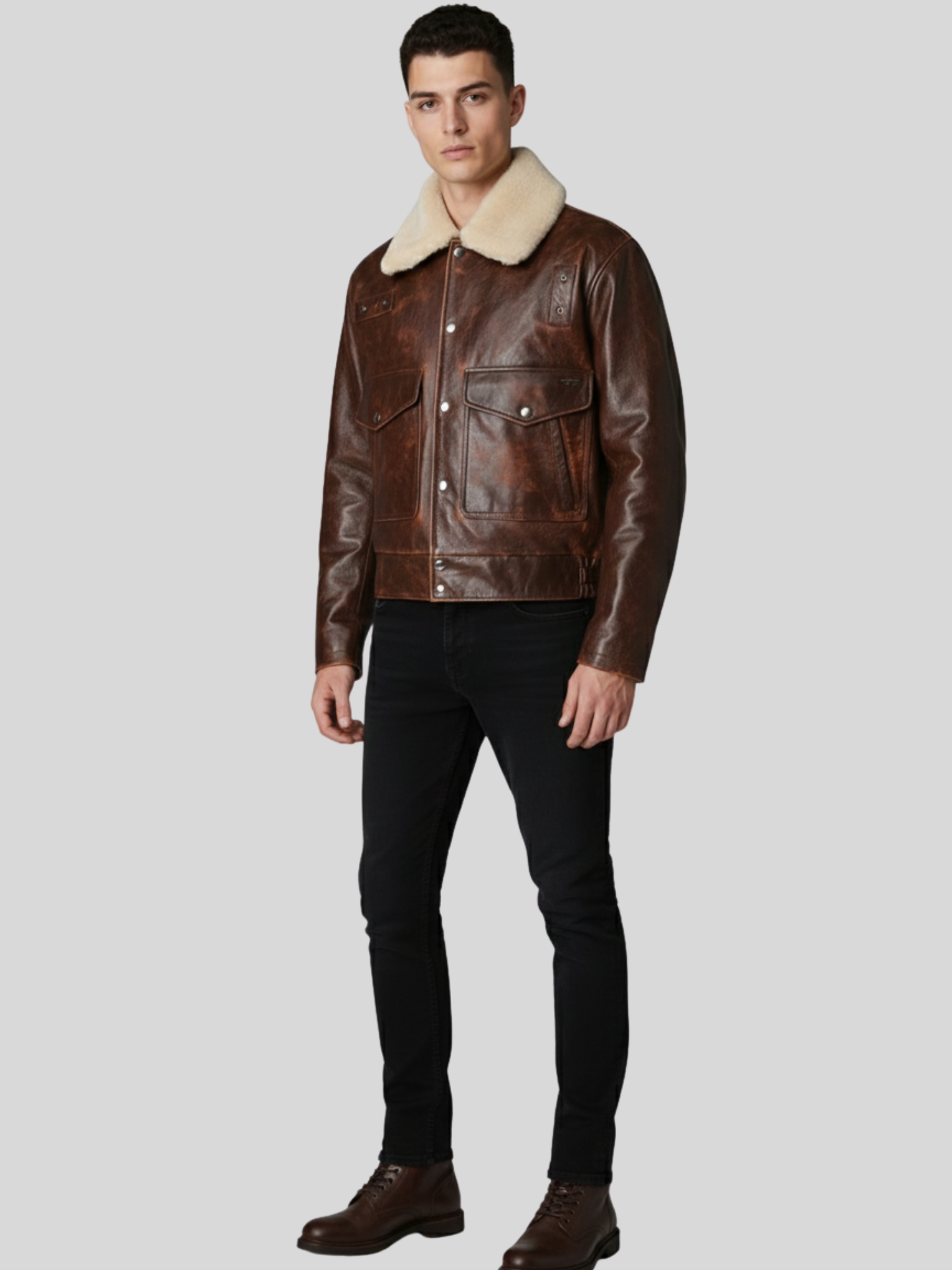 Shearling-Trimmed Leather Flight Jacket