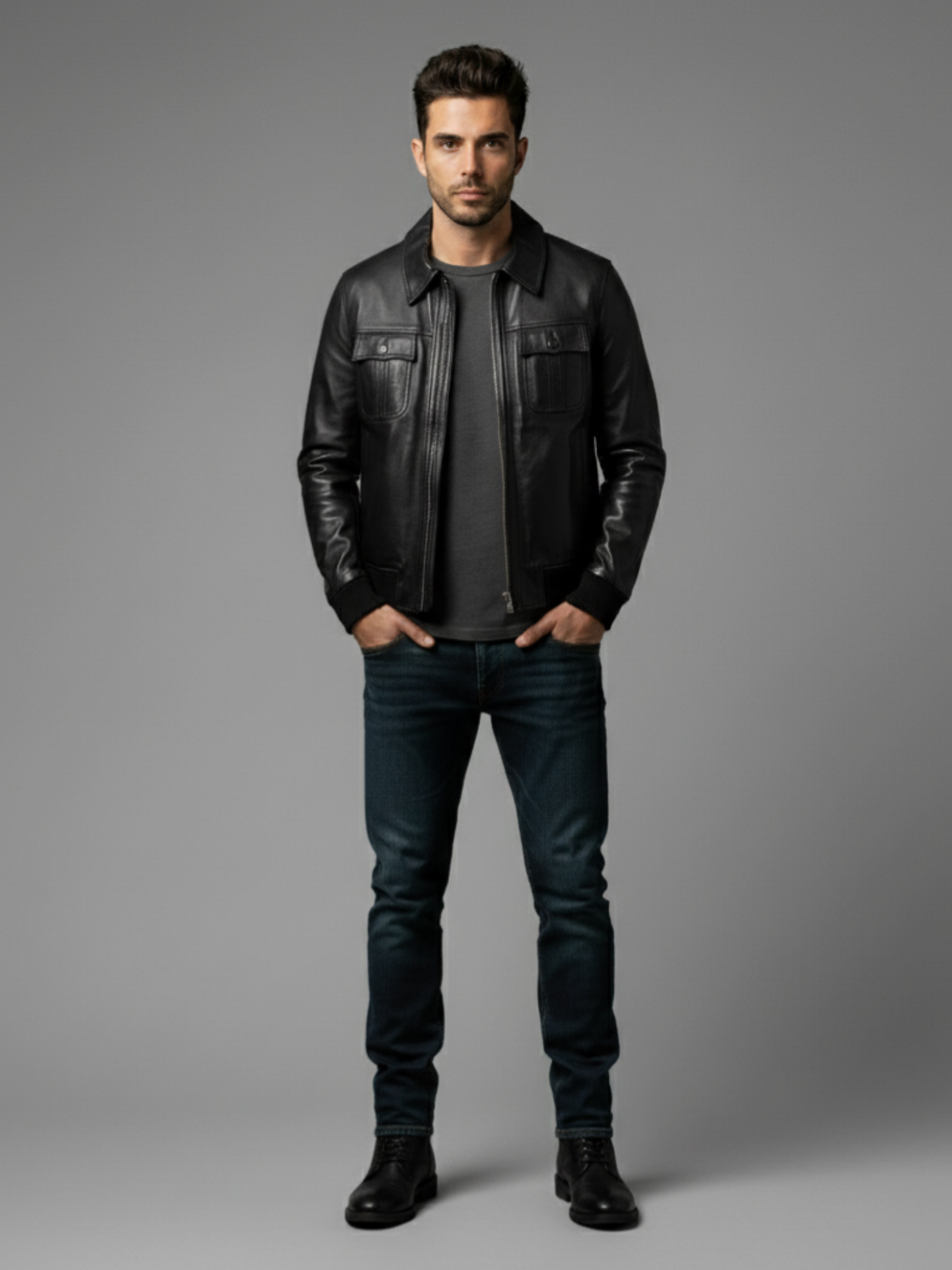 Classic Leather Bomber Jacket