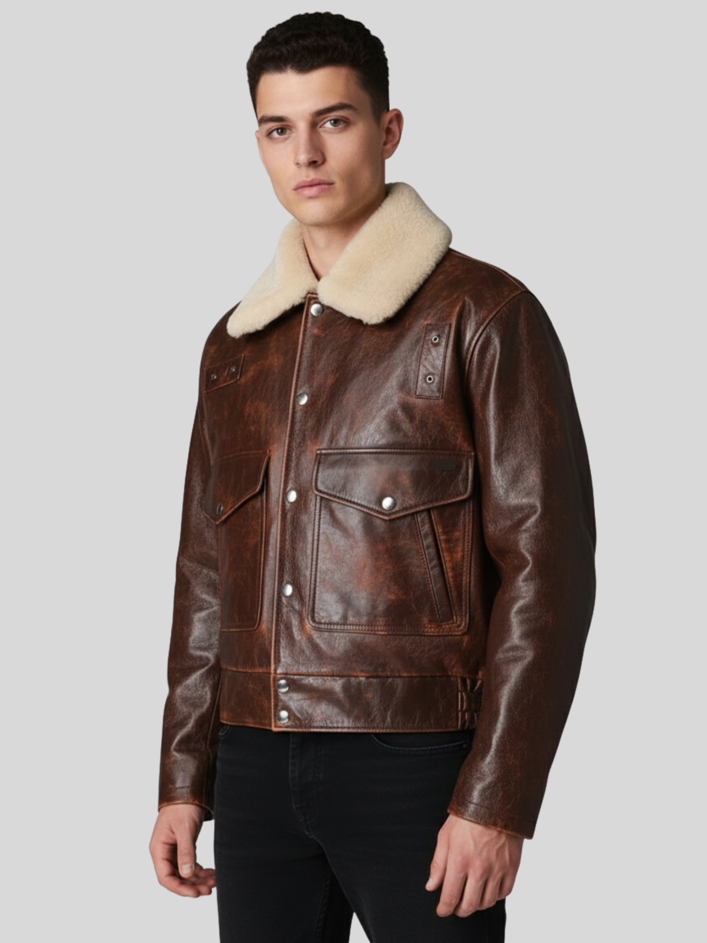 Shearling-Trimmed Leather Flight Jacket