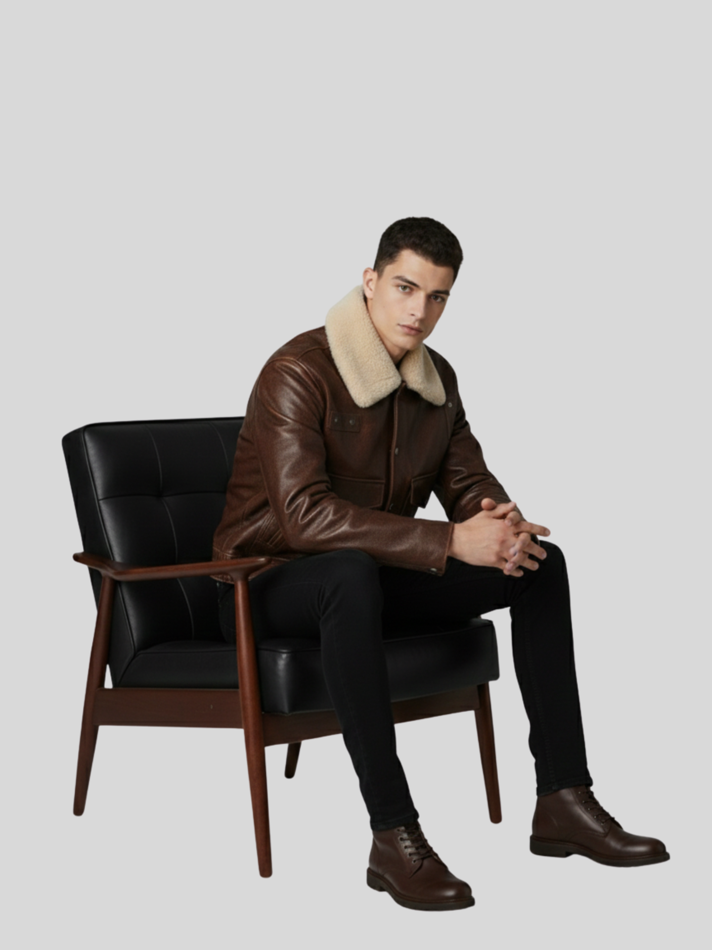 Shearling-Trimmed Leather Flight Jacket