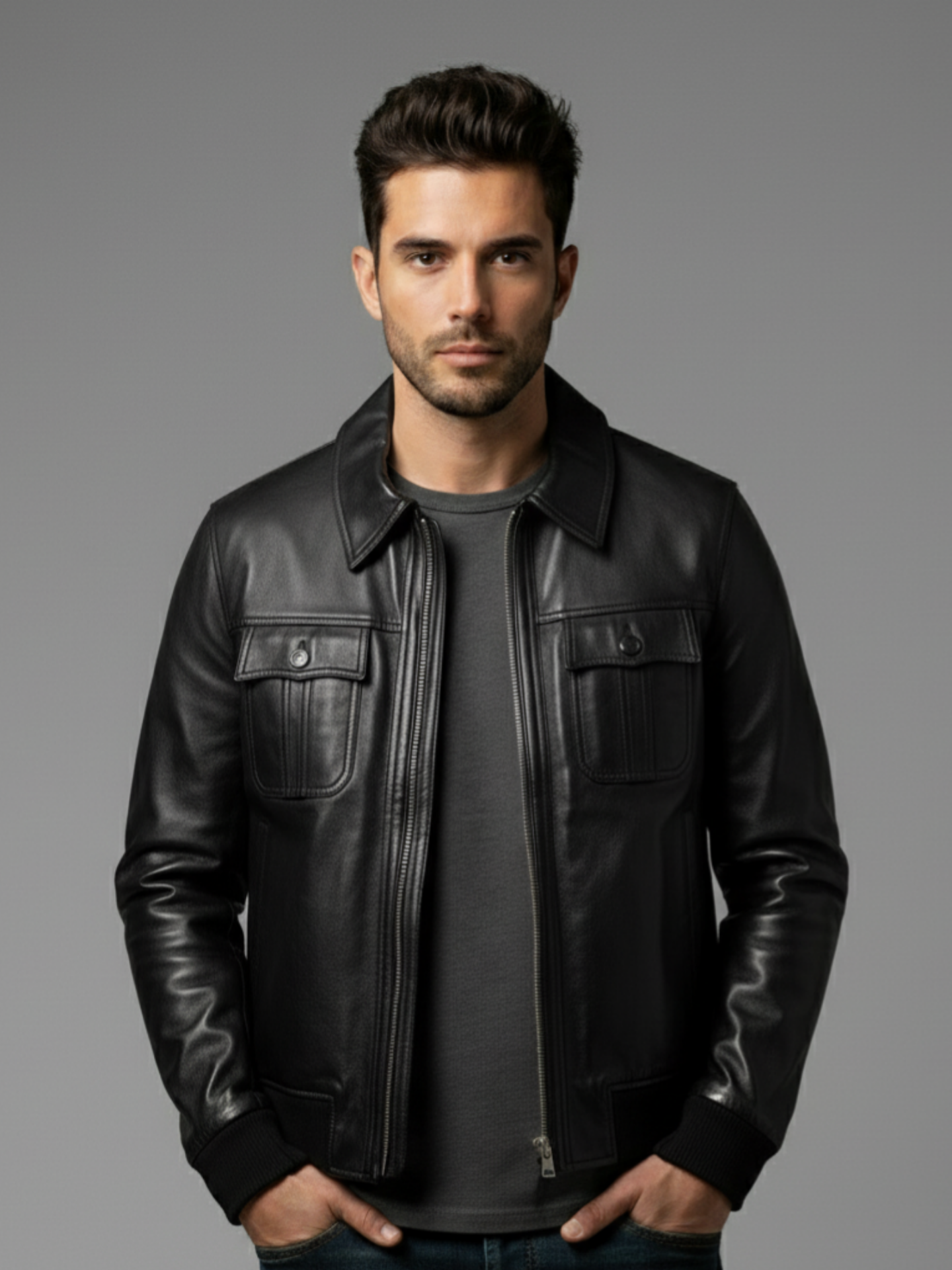 Classic Leather Bomber Jacket